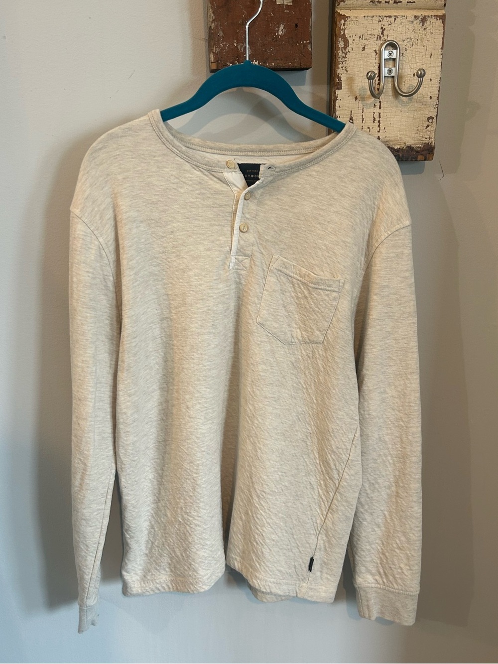 Lucky Brand Button-Down Henley in Light Beige